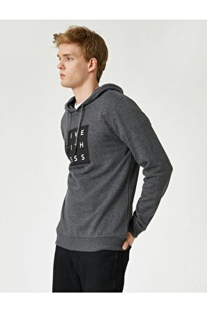 Koton Baskili Kapsonlu Sweatshirt