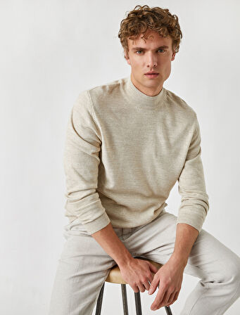 Basic Triko Kazak Yarım Balıkçı Yaka Uzun Kollu