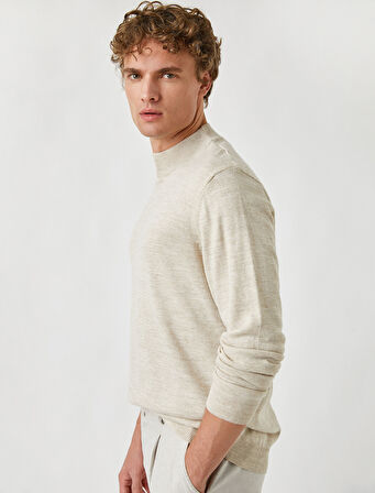 Basic Triko Kazak Yarım Balıkçı Yaka Uzun Kollu