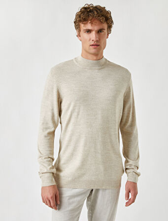 Basic Triko Kazak Yarım Balıkçı Yaka Uzun Kollu