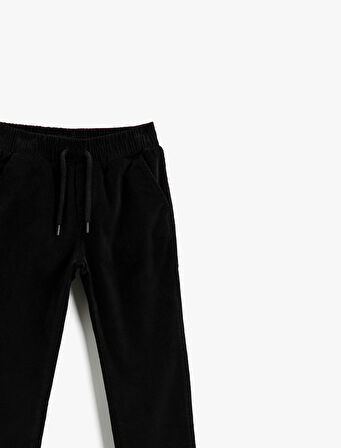 Kadife Pantolon Beli Bağlamalı Cepli Pamuklu