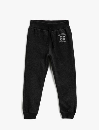 Pamuklu Jogger Eşofman Altı Baskılı Beli Bağlamalı 