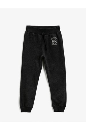 Pamuklu Jogger Eşofman Altı Baskılı Beli Bağlamalı