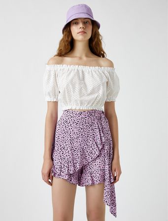 Fisto Detaylı Bluz Düşük Omuz Crop