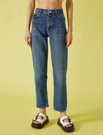 Mom Jean Normal Bel Dar Kesim Dar Paça Pantolon