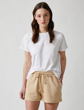 Bisiklet Yaka Tişört Kısa Kollu Basic Pamuklu Oversize