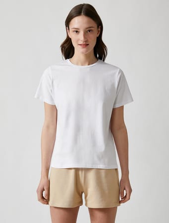 Bisiklet Yaka Tişört Kısa Kollu Basic Pamuklu Oversize