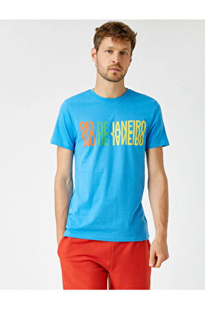 Erkek Bisiklet Yaka Kısa Kollu Pamuklu Baskılı T-Shirt