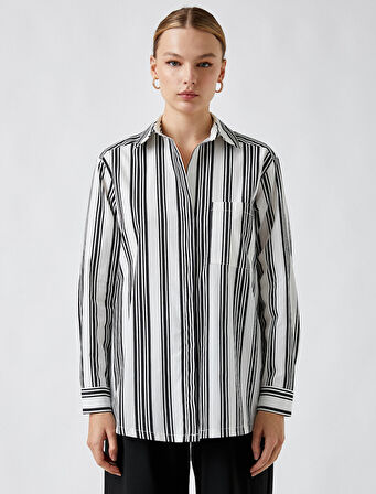 Çizgili Uzun Kollu Gömlek Pamuklu