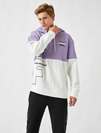 Renk Bloklu Oversize Kapüşonlu Sweatshirt