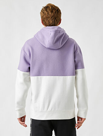 Renk Bloklu Oversize Kapüşonlu Sweatshirt