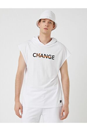 Erkek Baskili T-shirt Kapüsonlu Pamuklu