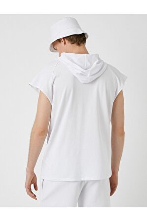 Erkek Baskili T-shirt Kapüsonlu Pamuklu