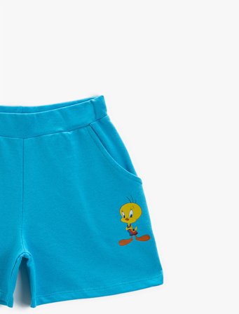 Tweety Lisanslı Baskılı Beli Lastikli Pamuklu Şort Cepli