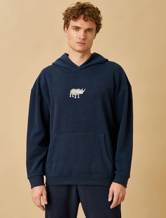 Gergedan İşlemeli Kapşonlu Sweatshirt