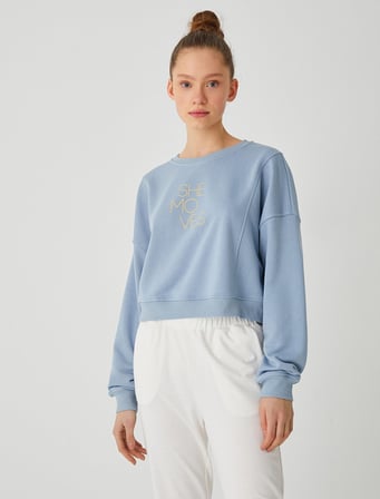 Bisiklet Yaka Baskılı Spor Sweatshirt