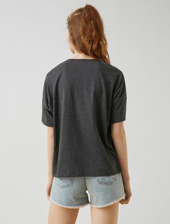 Baskılı Oversize Tişört Bisiklet Yaka