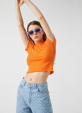 Koton 2YAL18276OK Yuvarlak Yaka Kısa Kollu  Normal Kalıp  Turuncu Kadın T-Shirt