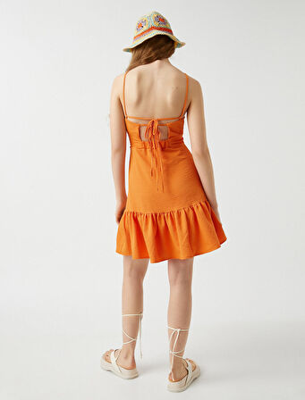 Halter Yaka Mini Fırfırlı Elbise
