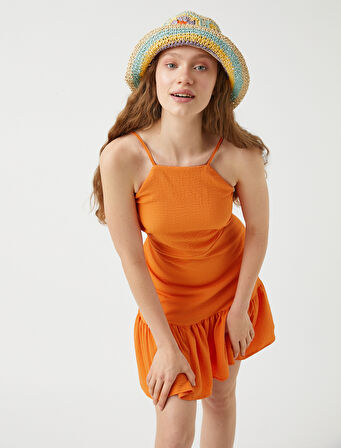Halter Yaka Mini Fırfırlı Elbise