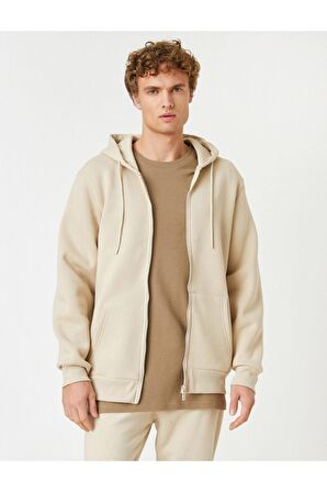 Kırçıllı Fermuarlı Kapşonlu Sweatshirt