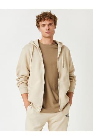 Kırçıllı Fermuarlı Kapşonlu Sweatshirt