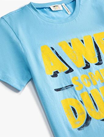 Koton Erkek Çocuk Slogan Baskılı Kısa Kollu Tişört Pamuklu