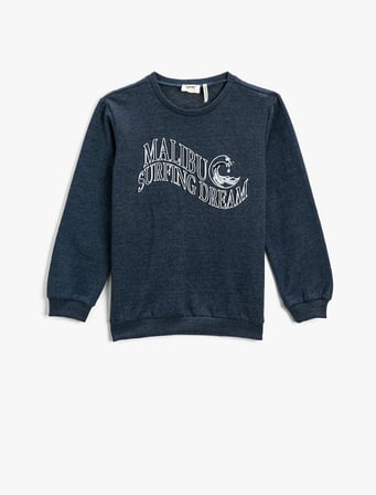 Slogan Baskılı Sweatshirt Bisiklet Yaka