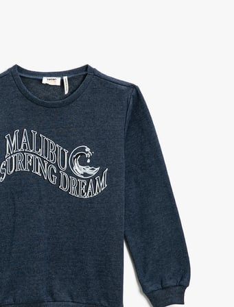 Slogan Baskılı Sweatshirt Bisiklet Yaka