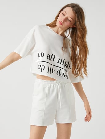 Baskılı Crop Pijama Üst
