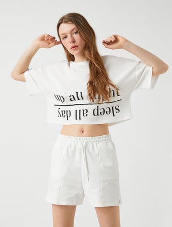 Baskılı Crop Pijama Üst
