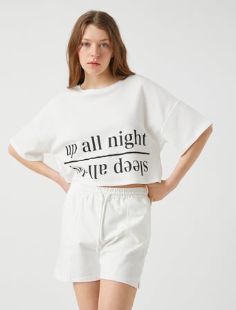 Baskılı Crop Pijama Üst
