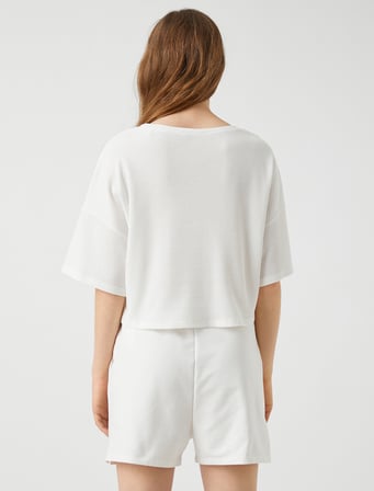 Baskılı Crop Pijama Üst