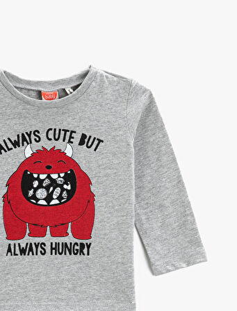 Canavar Baskılı Uzun Kollu Tişört