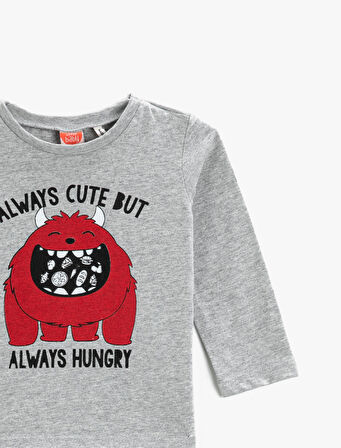 Canavar Baskılı Uzun Kollu Tişört