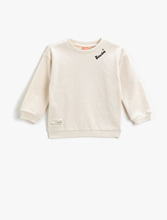 Saturday Baskılı Sweatshirt Bisiklet Yaka Pamuklu