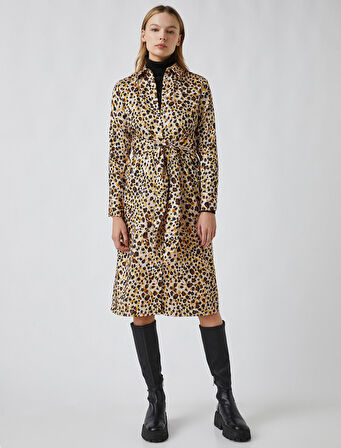 Leopar Desenli Midi Elbise