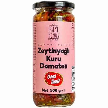 Ev Yapımı Naturel Sızma Zeytinyağlı Bilye Dağ Kekikli Kahvaltılık Kuru Domates Cam Kavanoz-500 Gr.