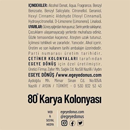 Egeye Dönüş Çiçeksi 80 Derece Sprey Pet Şişe 100 ml Kolonya