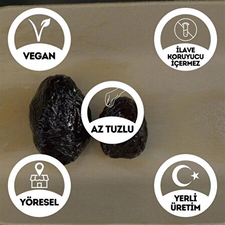 Çok Az Tuzlu Kalamata İri Boy Kuru Sele Siyah Zeytin (Palamut-Jumbo-Extra Boy Eşek Zeytin) - 1 Kg.