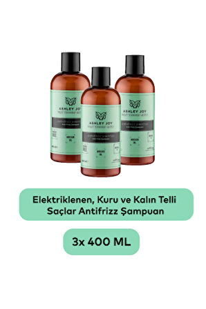 Ashley Joy Elektriklenen Kuru Ve Kalın Telli Saçlar İçin Antifrizz Şampuan 400 ML x3 Avantajlı Set