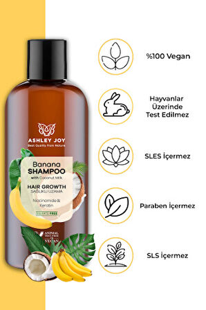 Ashley Joy Yavaş Uzayan Saçlara Özel Niacinamide Ve Vegan Keratin İçeren Banana Şampuan 400 ML