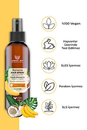 Ashley Joy Yavaş Uzayan Saçlara Özel Niacinamide Ve Vegan Keratin İçeren  Banana Saç Spreyi 150 ML