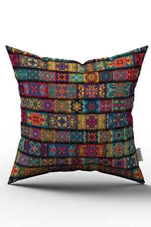 Sarı Çok Renkli Retro Vintage Dijital Baskılı Kırlent Kılıfı  - OTYK047