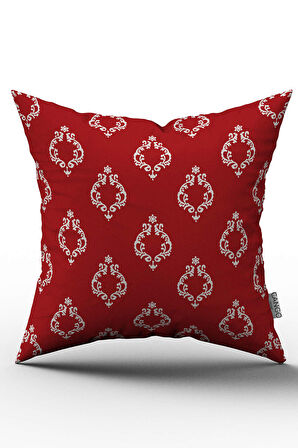 Kırmızı Beyaz Damask  Desenli Dijital Baskılı Kırlent Kılıfı  - OTYK060