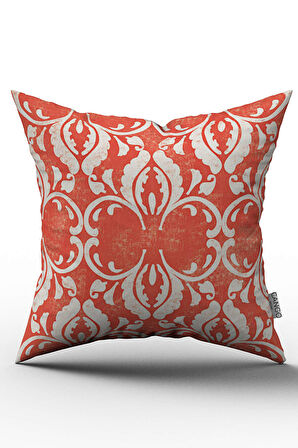 Turuncu Beyaz Damask Desenli Dijital Baskılı Kırlent Kılıfı  - OTYK064