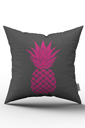 Çift Taraflı Gri Pembe Ananas Desenli Dijital Baskılı Kırlent Kılıfı - OTYK537-CT