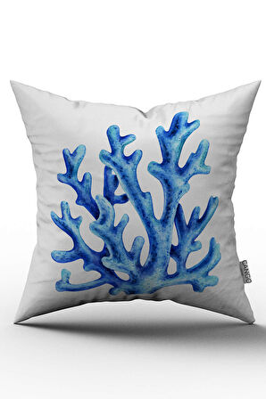 Çift Taraflı Mavi Mercan Desenli Dijital Baskılı Kırlent Kılıfı - OTYK484-CT