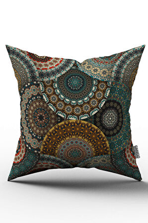 Çift Taraflı Yeşil Çok Desenli Retro Vintage Desenli Dijital Baskılı Kırlent Kılıfı - OTYK290-CT