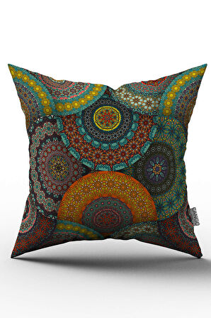 Çift Taraflı Yeşil Çok Renkli Retro Vintage Desenli Dijital Baskılı Kırlent Kılıfı - OTYK276-CT